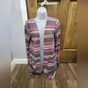 Wallflower Gray Stripped Open Cardigan Medium Long Sleeve Lightweight Sweater
